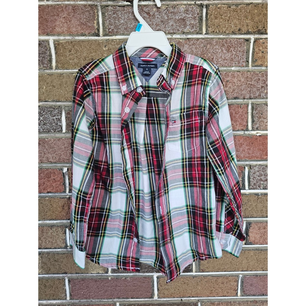 Tommy Hilfiger Boys Red Plaid Long Sleeve Button Down‎ Dress Shirt Size 5